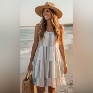 Goa tonal striped Beach wear by japna light sundress woman size large rayon